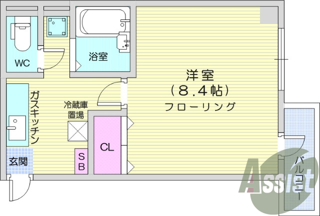 1K、エアコン、バストイレ別、バルコニー