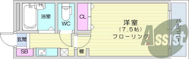 1K、フローリング、バルコニー、エアコン、クローゼット