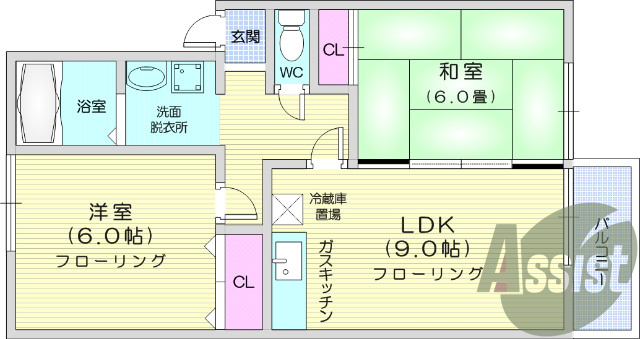 2LDK、バストイレ別、BSアンテナ、追い焚き機能