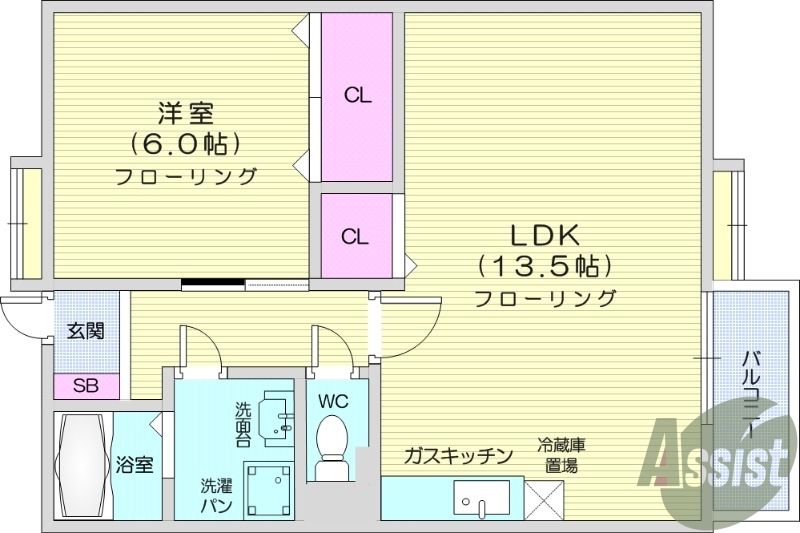 1LDK、インターネット対応、追い焚き機能付き