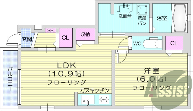 1LDK、浴室乾燥機付き、追い炊き機能付き、独立洗面台