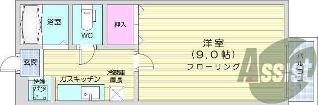 1K、エアコン、バストイレ別、モニターインターホン