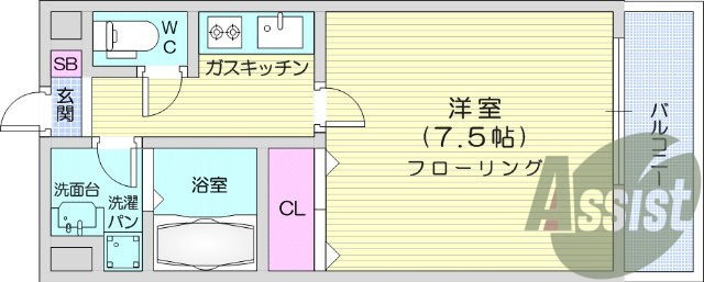 1K、TVモニター付きインターホン、ウォシュレット