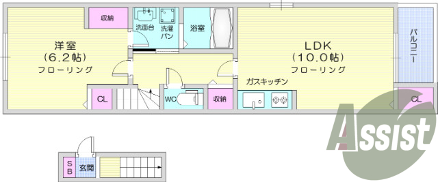 1LDK、エアコン、追い炊き機能、バストイレ別、浴室乾燥機