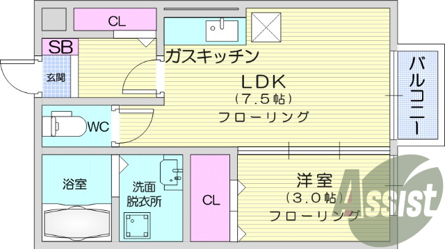 １LDｋ、フローリング、エアコン、クローゼット、