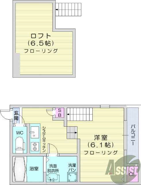 1K、ロフト付き、追い焚き、温水洗浄便座
