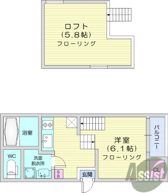 1K＋ロフト、ＴＶインターホン、追い焚き
