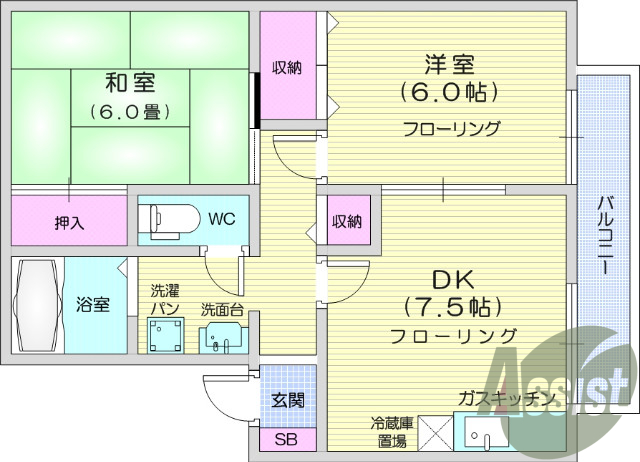 2DK、追い焚き機能、音声インターホン、シャワー