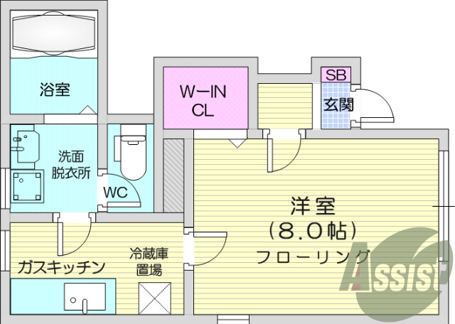 1K、モニター付きインターホン、ウォークインクローゼット