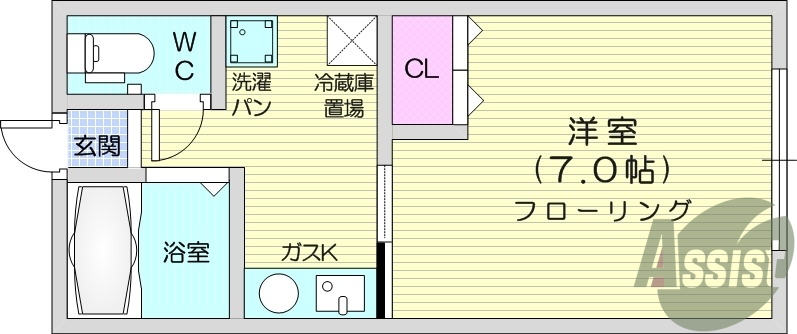 １K、エアコン、温水洗浄便座、シューズボックス、バストイレ別