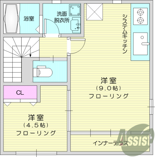 1LDK、フローリング、追い焚き機能、ウォシュレット
