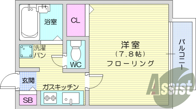 1K、B・T別、収納、室内洗濯機置き場、シューズボックス