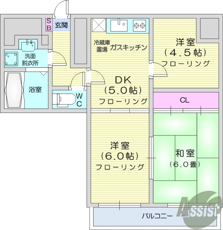 バストイレ別室、室内洗濯機置場、エアコン、バルコニー