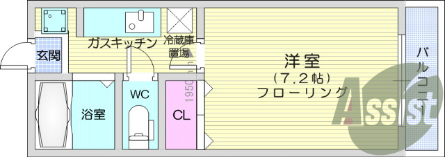 1K、エアコン、南向き、温水洗浄便座、照明器具
