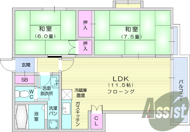 2LDKの角部屋です！独立洗面台付きですので朝の身支度も。