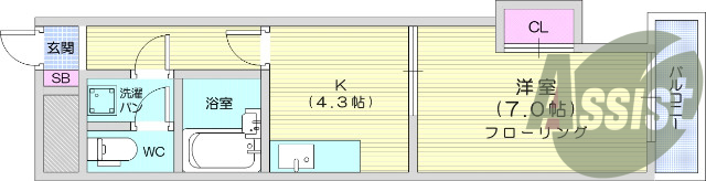 1DK、エアコン、室内洗濯機置場、トイレ浴室、収納