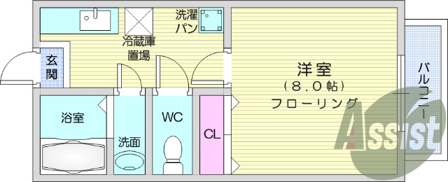 1K、ガスキッチン、フローリング、ロフト