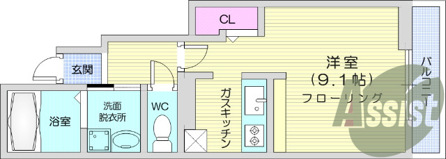 1K、追い焚き機能、浴室乾燥、システムキッチン