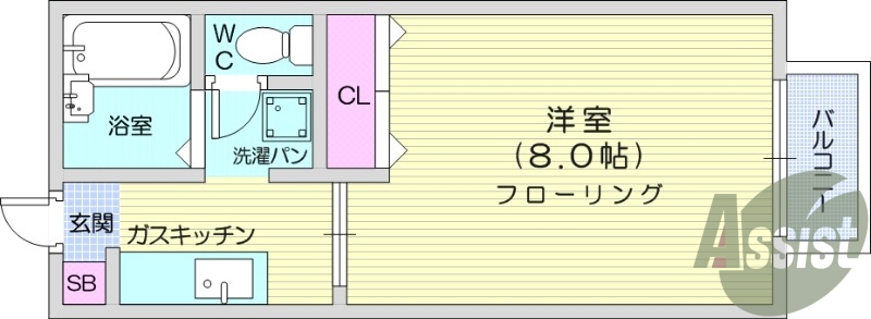 1K、バス・トイレ別、室内洗濯機置場、エアコン付