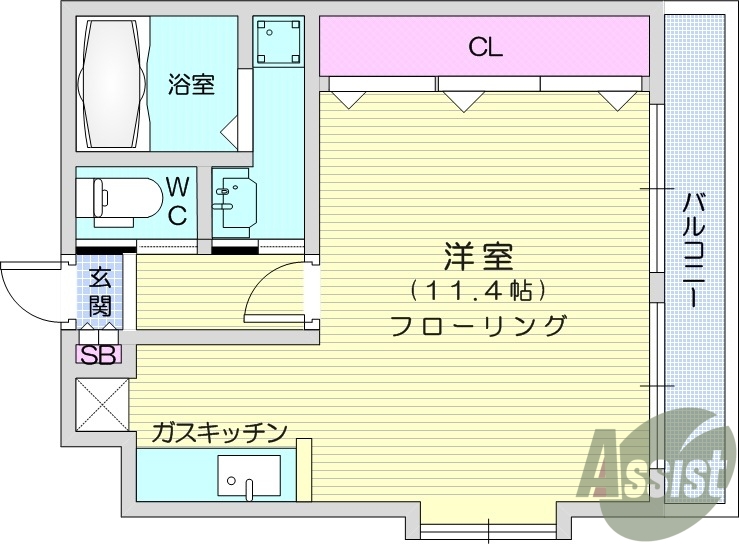 1R、独立洗面台、ウォシュレット、バルコニー、エアコン