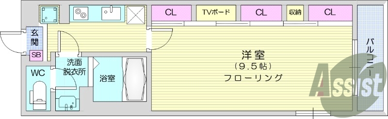 1K、オートロック、独立洗面、浴室乾燥、壁面収納