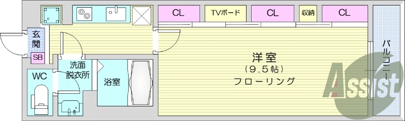 1K、オートロック、独立洗面、浴室乾燥、壁面収納