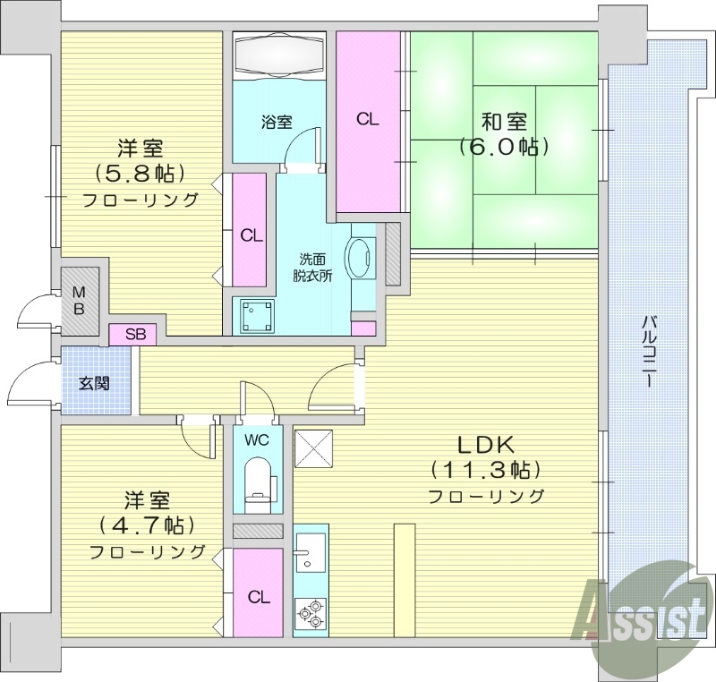 3LDK、オートロック、追い焚き、浄水器