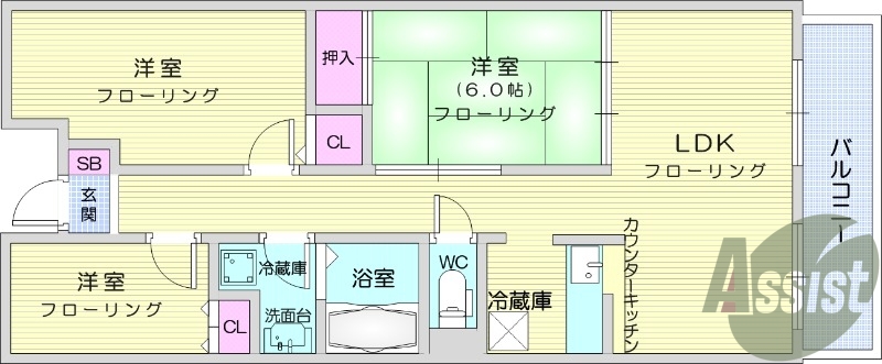 3LDK、カウンターキッチン、追炊き、オートロック