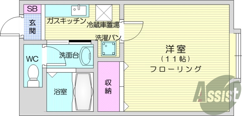 1K、エアコン、独立洗面台、カメラ付きインターホン