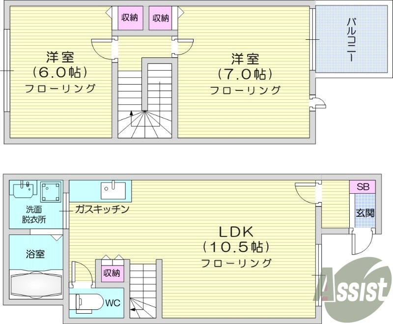 ２LDK、メゾネット、浴室乾燥機、洗面脱衣所