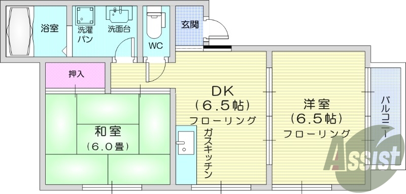2DK、角部屋、シャンプードレッサー、ウォシュレット