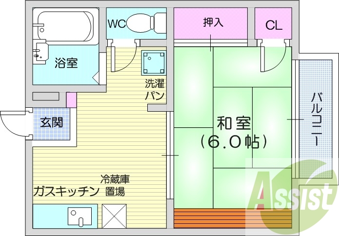 和室、バルコニー、バストイレ別、室内洗濯機置き場