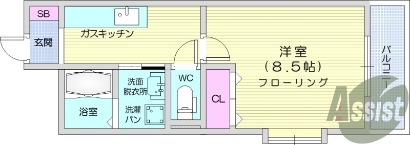 1K、エアコン、室内洗濯機置場、トイレ浴室別、収納