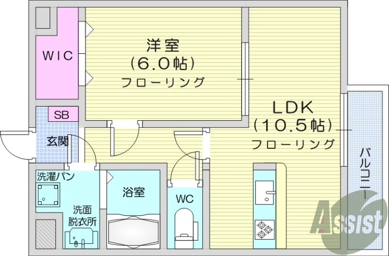 1LDK、エアコン、室内洗濯機置場、トイレ浴室別、収納