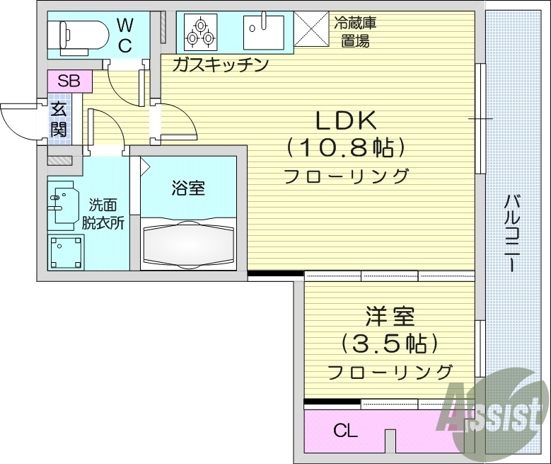 1LDK、設備充実、浴室乾燥機、独立洗面台