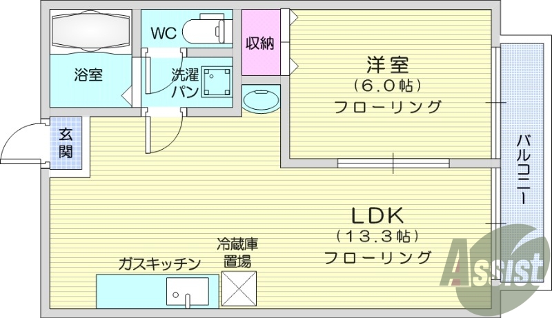 １LDK、独立洗面台、追い焚き、エアコン、