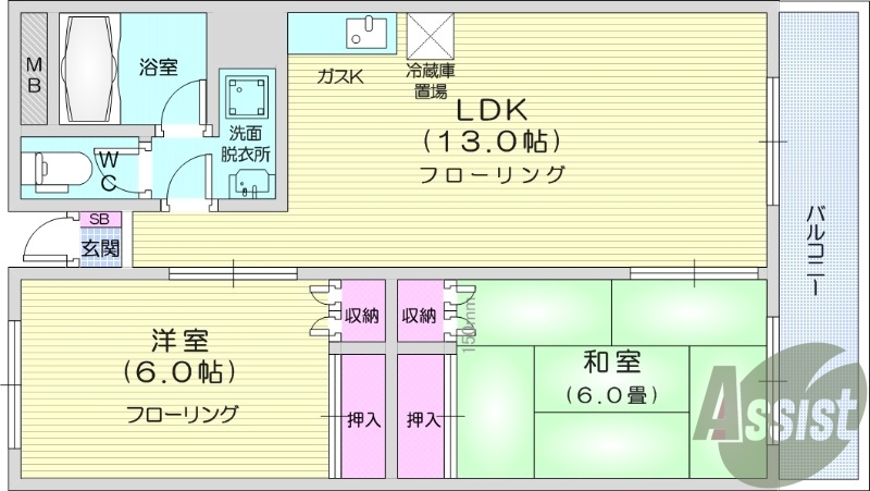 2LDK、ＴＶ付きインターホン、エアコン
