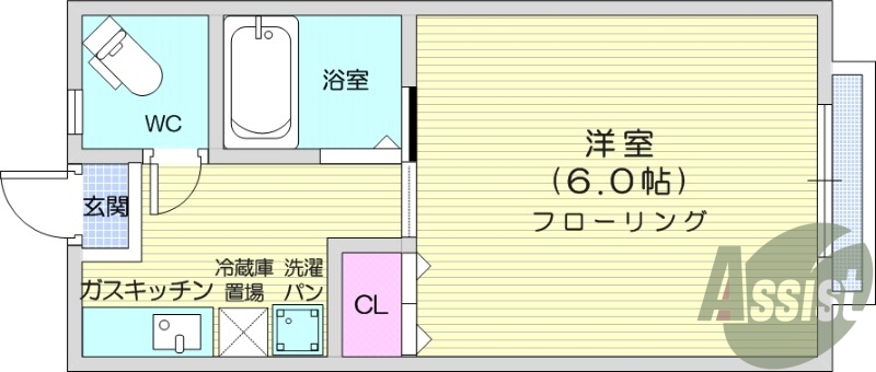 1K、ウォッシュレット、エアコン、室内洗濯機置場
