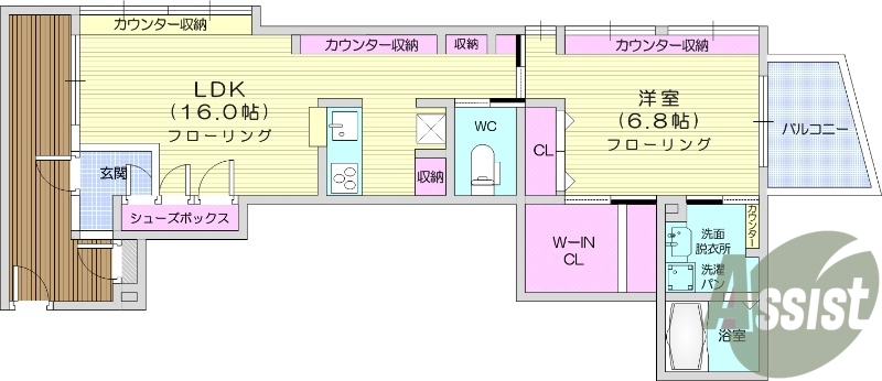 1LDK、エアコン、室内洗濯機置場、トイレ浴室別、収納