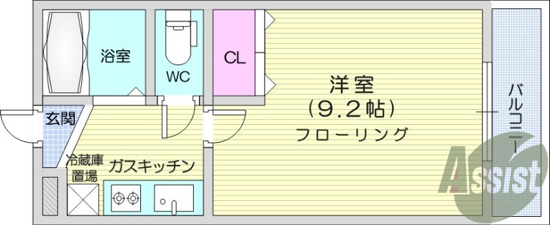 1K、角部屋、モニターホン、エアコン、室内洗濯機置場