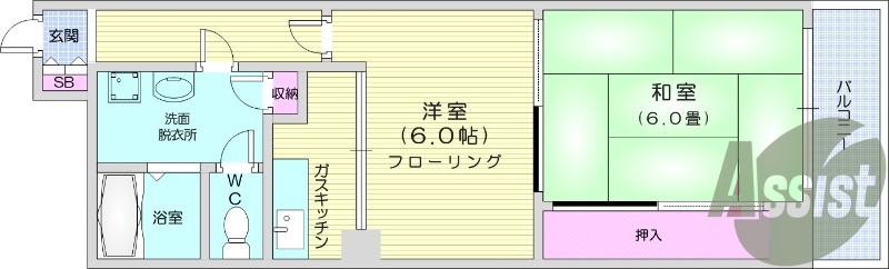 2K、バルコニー、バストイレ別、シューズボックス