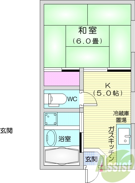 １DK、追い焚き、ウォシュレット、収納、室内冷蔵庫置き場