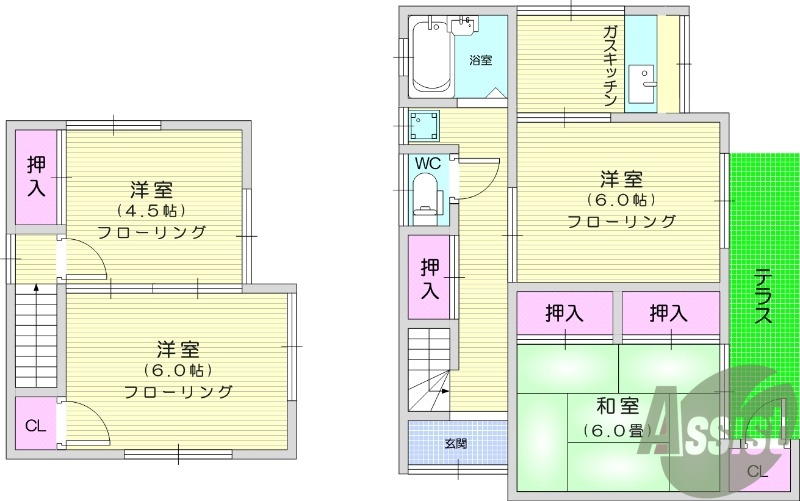 4K、エアコン、テラス、室内洗濯機置き場、給湯