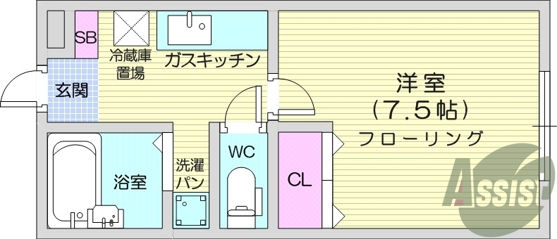 1Ｋ、防犯カメラ、都市ガス、管理人あり