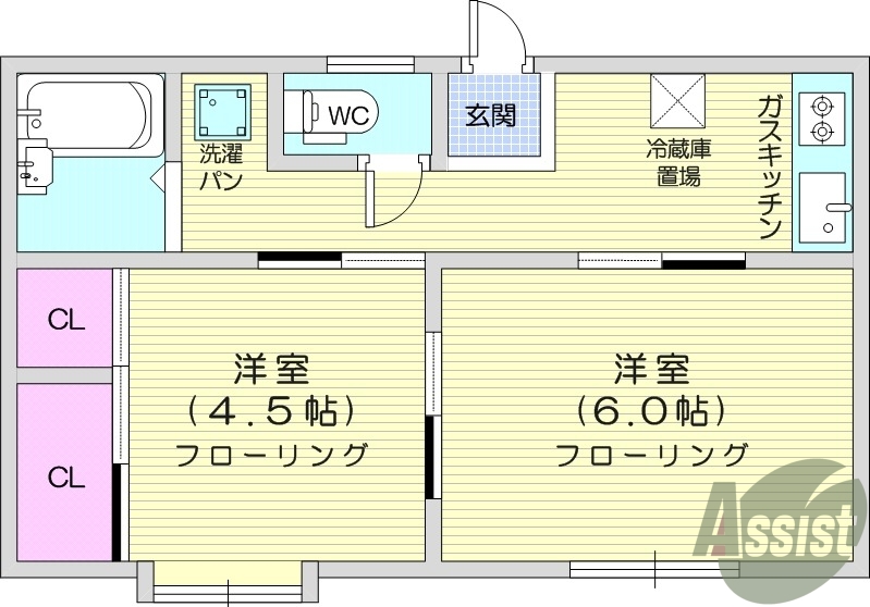 ２DK、エアコン、ガスコンロ、ウォシュレット