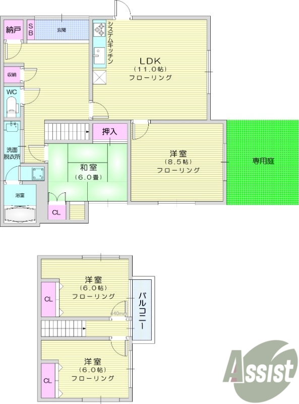 4LDK、都市ガス、南向き、リノベーション済、バルコニー