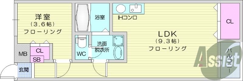 1LDK、エアコン、追い焚き機能、シャワートイレ