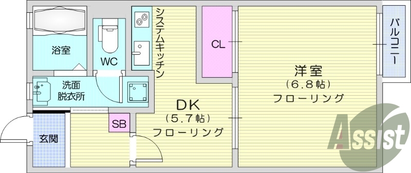 1DK、システムキッチン、モニター付きインターホン、エアコン