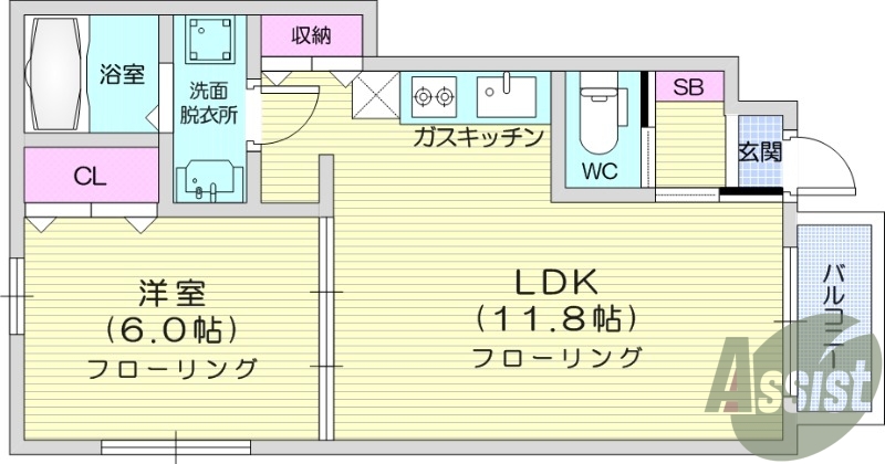 1LDK、エアコン、室内洗濯機置場、トイレ浴室別、収納