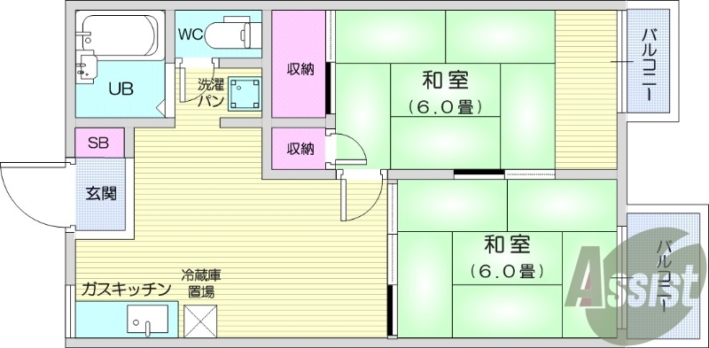 2DK、追い焚き機能、ウォシュレット、エアコン